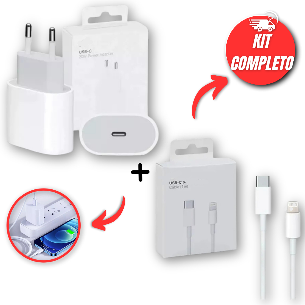 Carregador Turbo Completo Para IPhone 20W