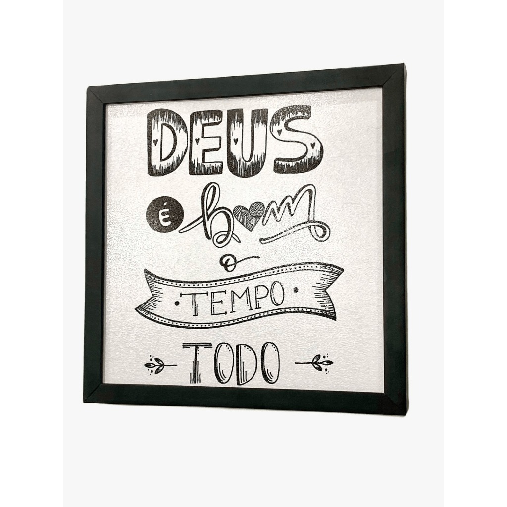 Quadro cobre caixa de luz com moldura resinado 43X43 DEUS E BOM O TEMPO TODO  (grafitado)  decoração\sala\quarto