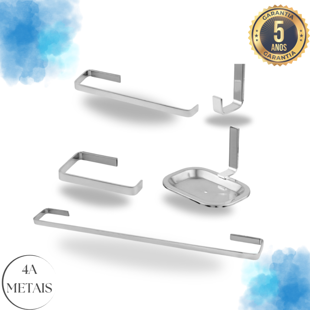 Kit Acessórios Para Banheiro 5 Peças Quadrado Inox e Alumínio em Oferta na Shopee