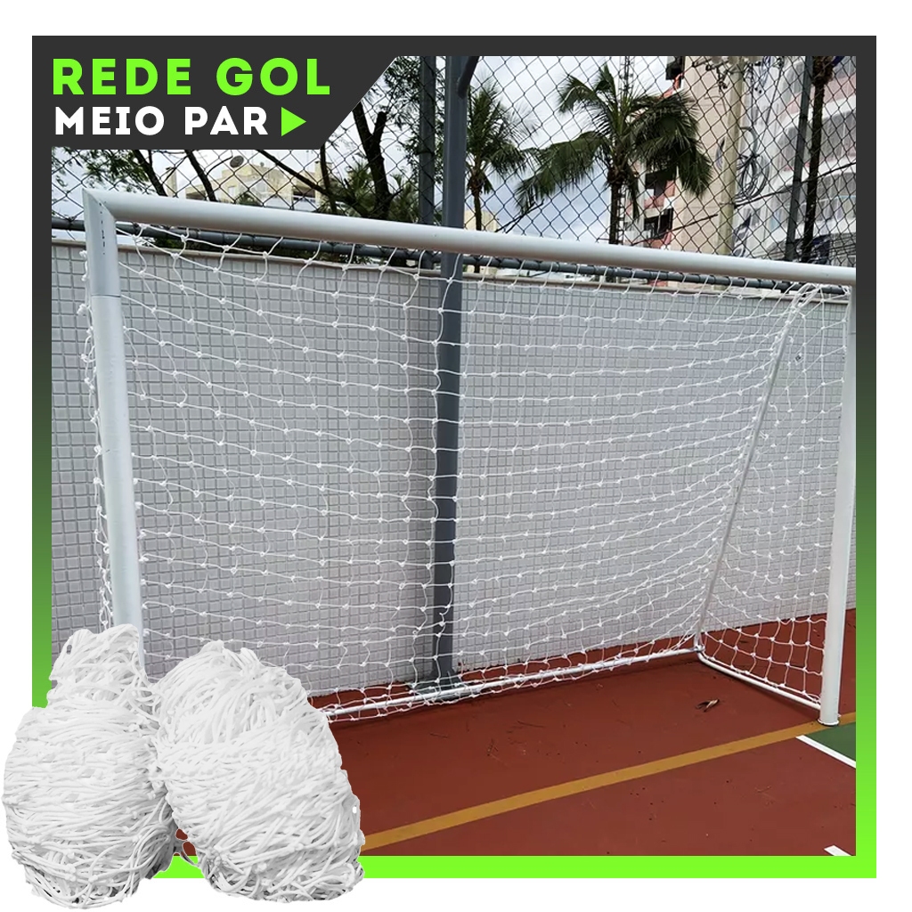 Meio Par Rede de Gol Futsal para Quadra, Salão e Society (3,20m x 2,20m) Fio 2mm