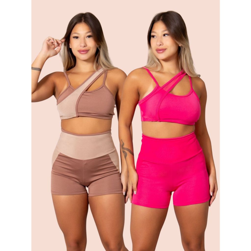 KIT 2 Conjunts  fitness Detalhe em Tule (bermuda+top) 11172/11174 em Oferta na Shopee