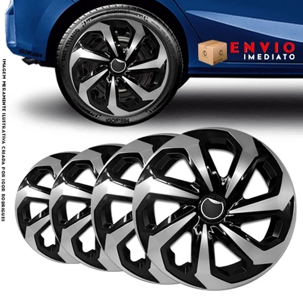 Calota Esportiva Aro 13/ Aro 14/ Aro 15  Black Silver Corsa Prisma Onix Meriva - 4 Peças