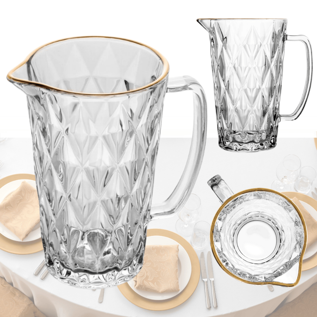 Jarra Diamond De Vidro Com Fio De Ouro Dourado Luxo Suco Água 1,14L Lyor