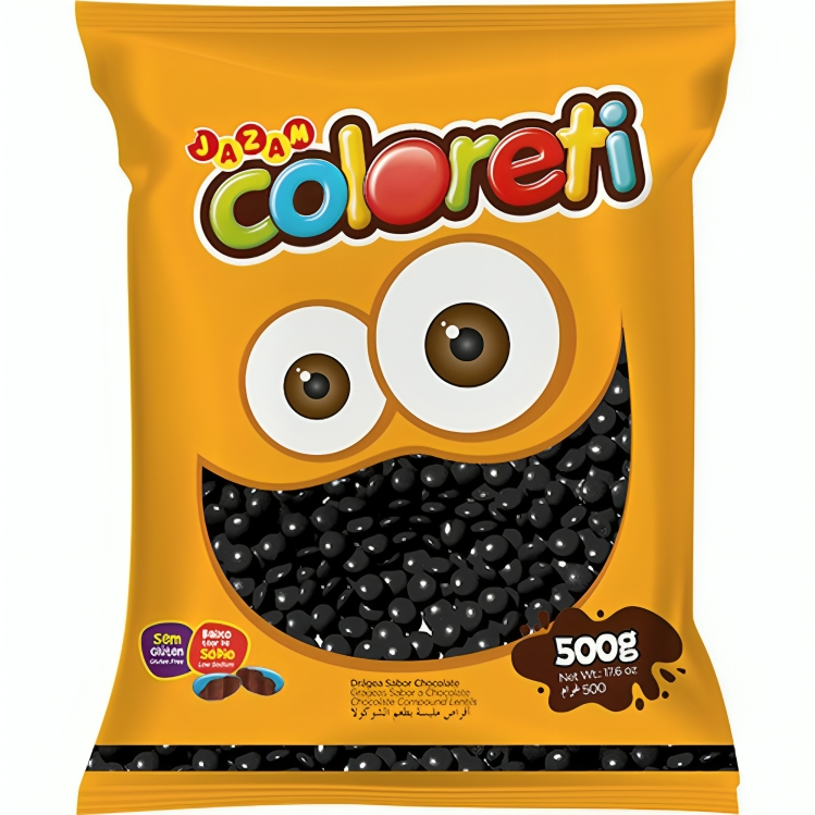 Coloreti Confeito de Chocolate Colorido Preto 500g Jazam