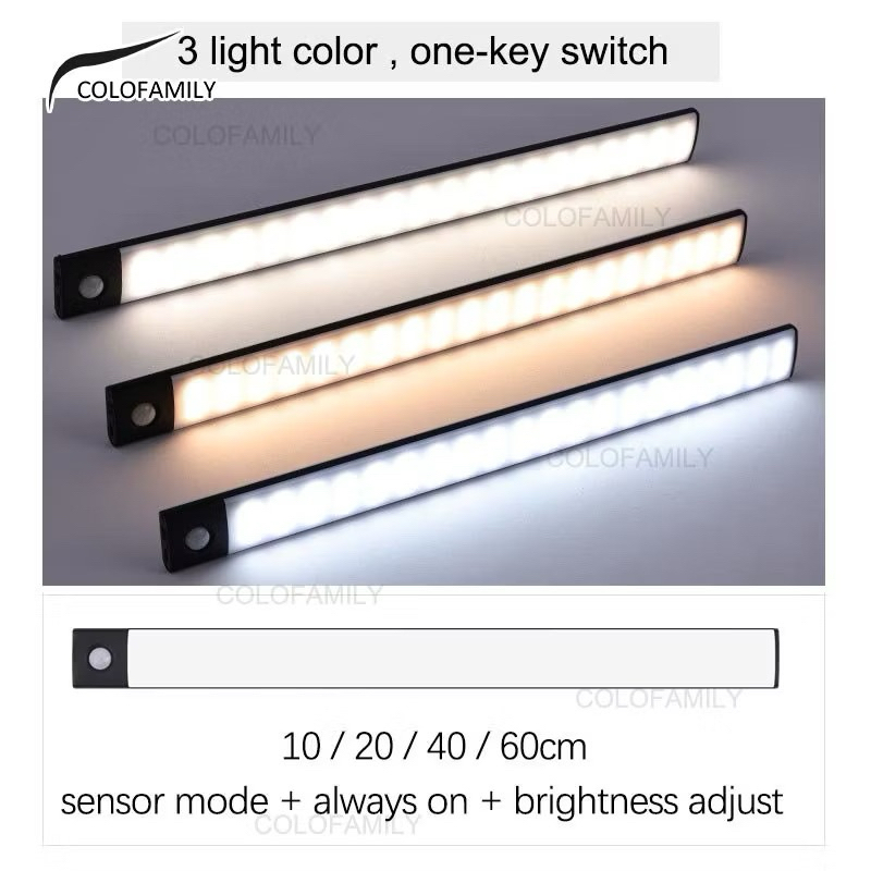 Luminária Led Lisa Ultra fina 3 Cores Regulável Luz Noturna USB Recarregável para Cozinha Closet Quarto