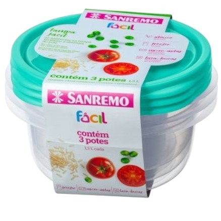 Conjunto 3 Potes Pástico Redondo Resistentes 1,3L Sanremo