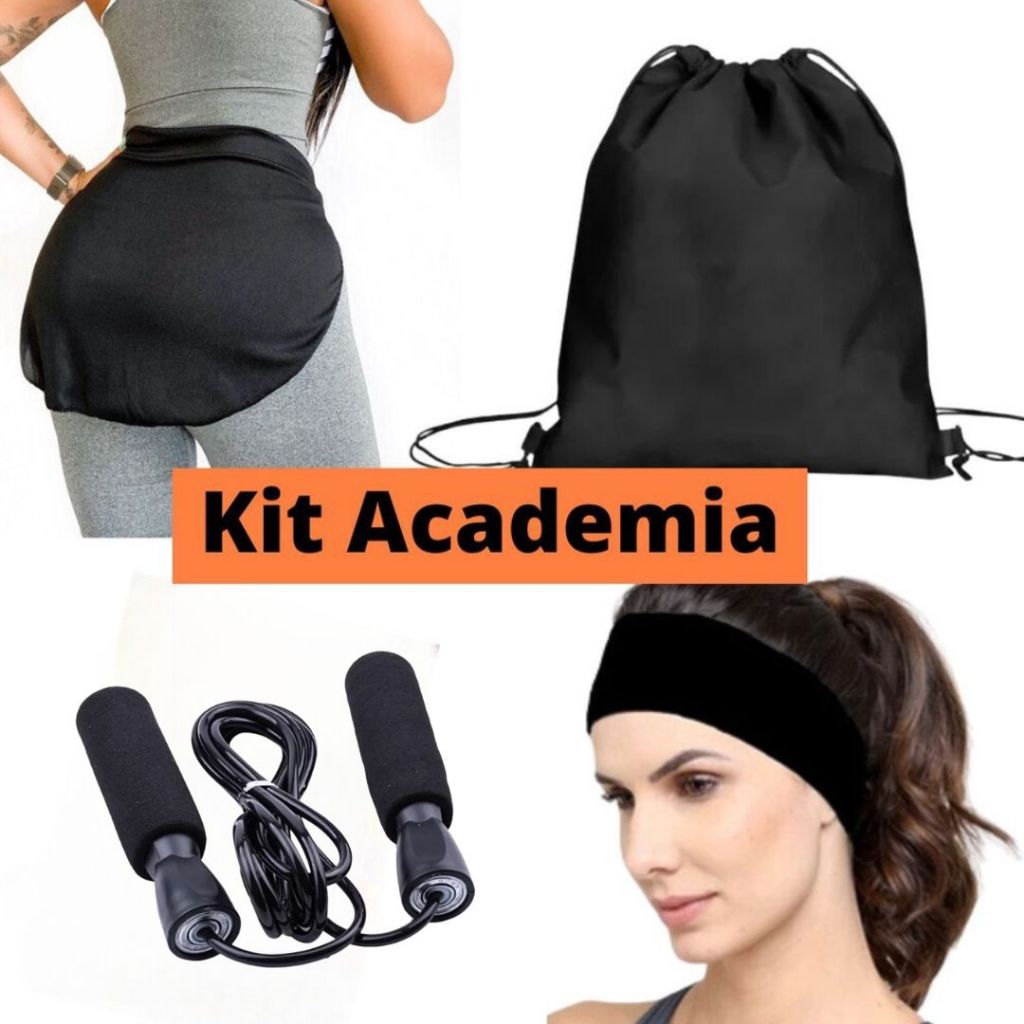 Kit Academia Saco Costas + Tapa Bumbum + Faixa de Cabelo + Corda