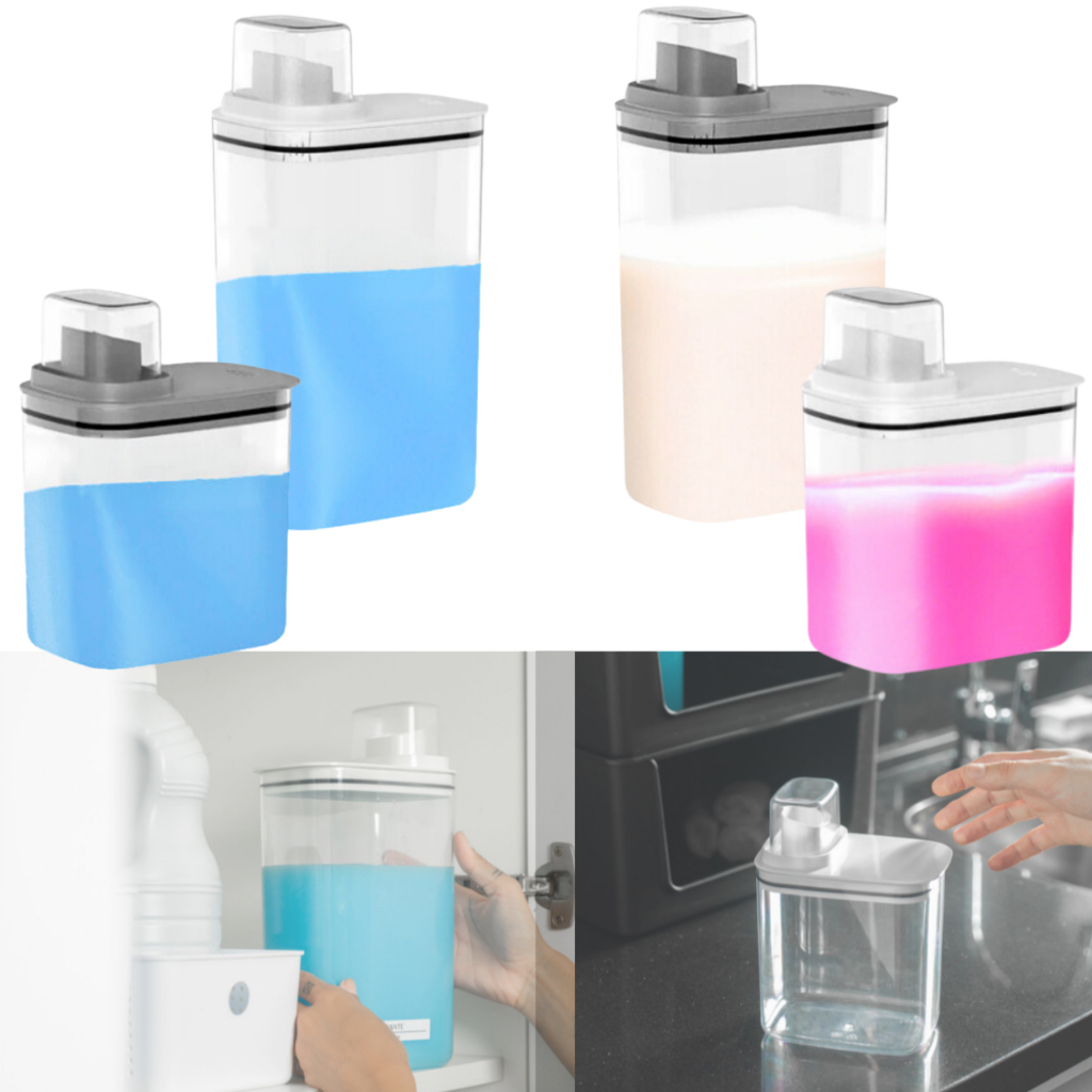 Kit Dispenser Organizador Lavanderia 2,3 litros + 1,5 Litros Acrílico (AMACIANTE, SABÃO EM...