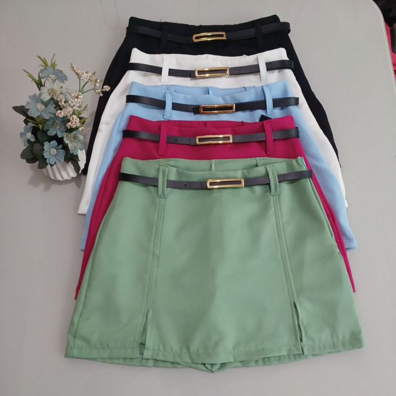 Short Saia Alfaiataria Feminina Com Zíper e Cinto Short Saia Alfaiataria Feminina Com Zíper e Cinto