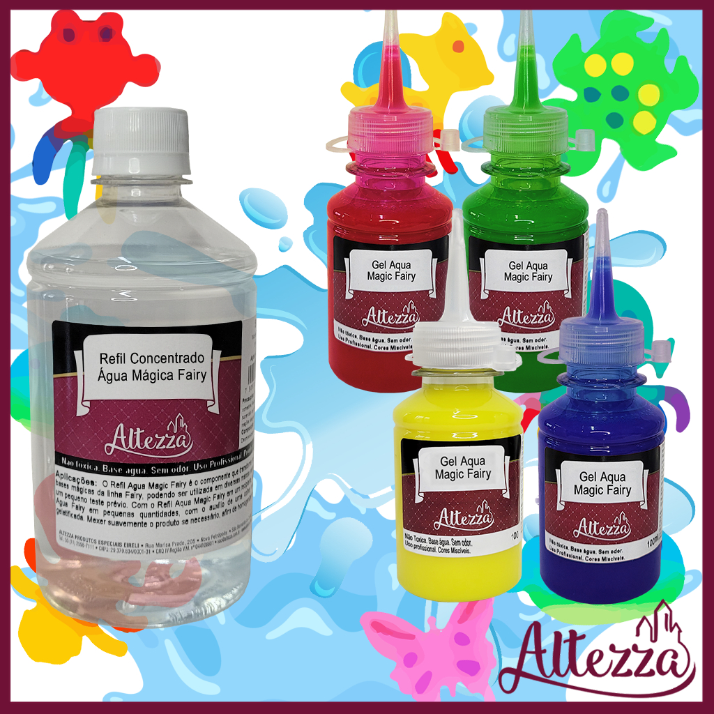 Big Combo Gel Geleia Magica 4 Cores x 100ml + Refil Pó Magico Liquido 500ml (=1000ml) Presente Criativo Atividade