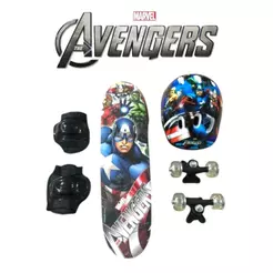 Skate Radical Infantil Vingadores C/ Kit Proteção