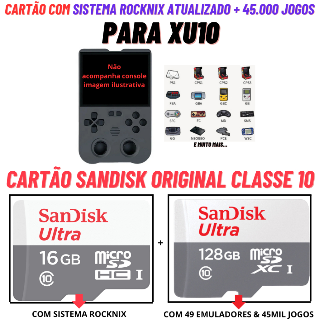 Cartão Powkiddy Xu10 Sandisk Sistema e Jogos Cartão Sandisk Classe 10 Buckup Reposição