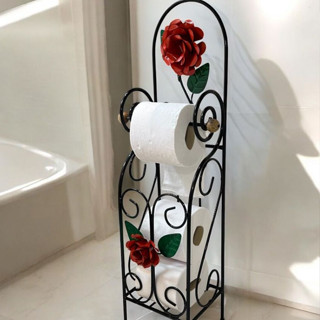 Porta papel higienico suporte chão ferro flores decorativa banheiro grande artesanato novi...