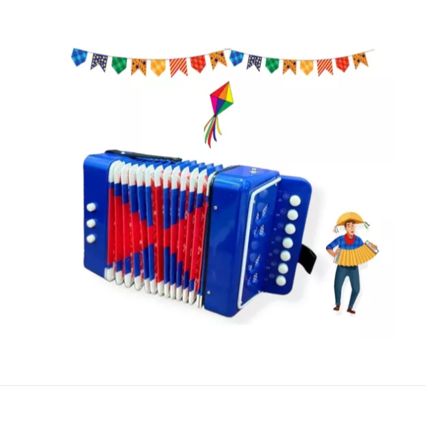 Sanfona Mini Acordeon Infantil 3 Baixos Gaita Estilo Azul