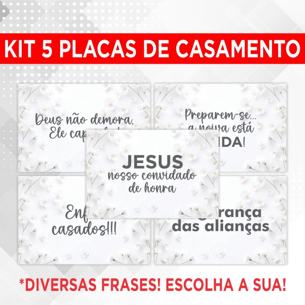 Kit Placa De Casamento Floral Branca - 5 Plaquinhas Decorativas Entrada Noiva Noivo Pajem Daminha Cortejo