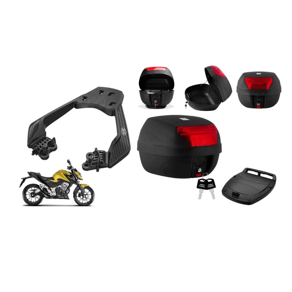 Kit Suporte Bagageiro Superior Scam Fiber Force + Bauleto Smart Box 28L Honda Cb 300f Twister 2023 2024 2025