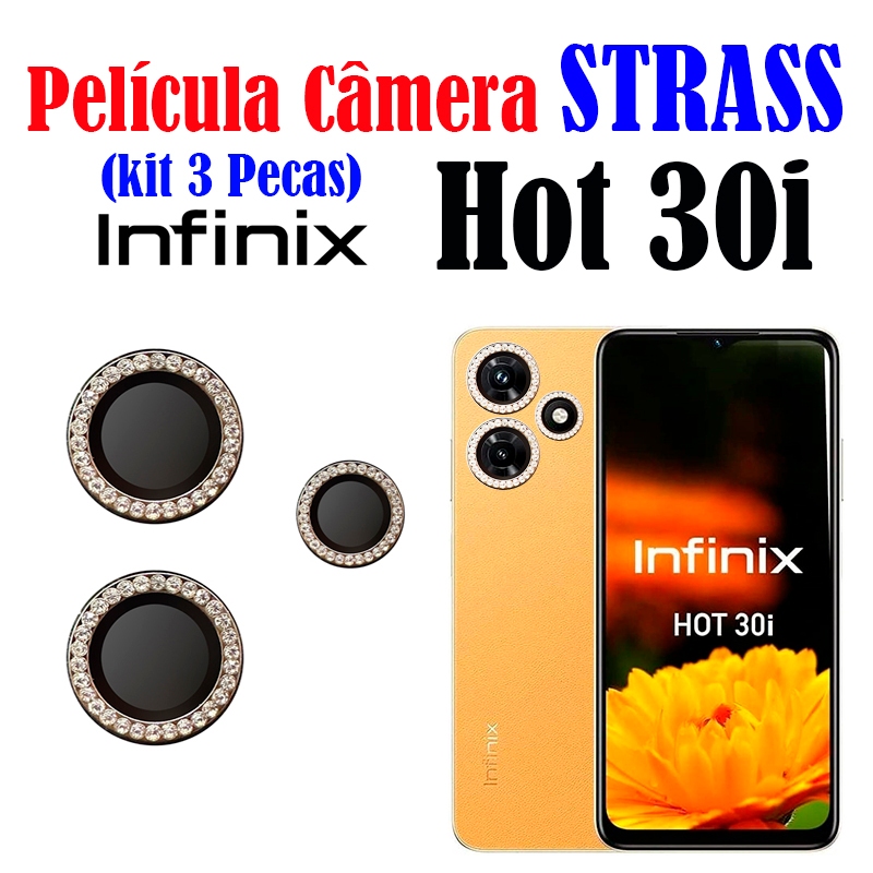 Kit (3 Pecas) Película Câmera Strass HOT 30i INFINIX Protetor Xiaomi Diamante Colorido