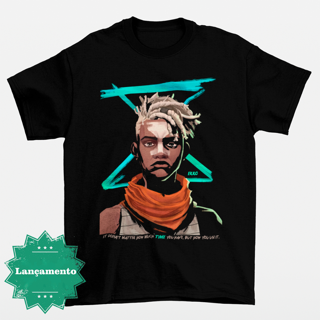 Camiseta Arcane Ekko League of Legends Estampa Grande Game Gamer Camisa Preta Unissex Masculina Feminina Algodão DTF