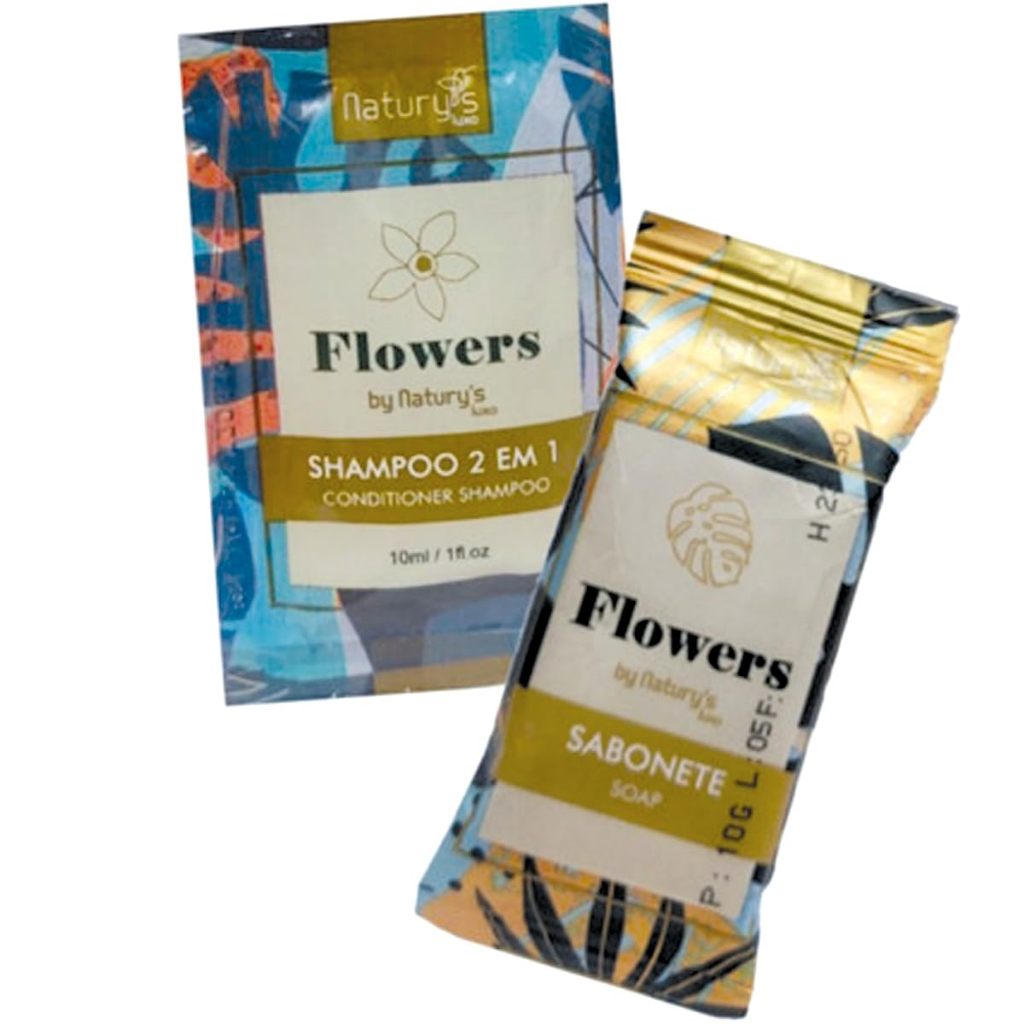 Kit mini sabonetes + mini Shampoos 2em1 Floral para Hotéis Pousadas Motéis  Hostel Arbnb Spas
