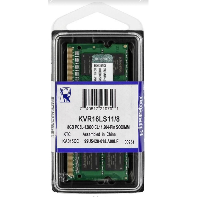 Memória De Notebook Kingston 8gb 1600mhz Ddr3l Pc3l-12800 1.35v