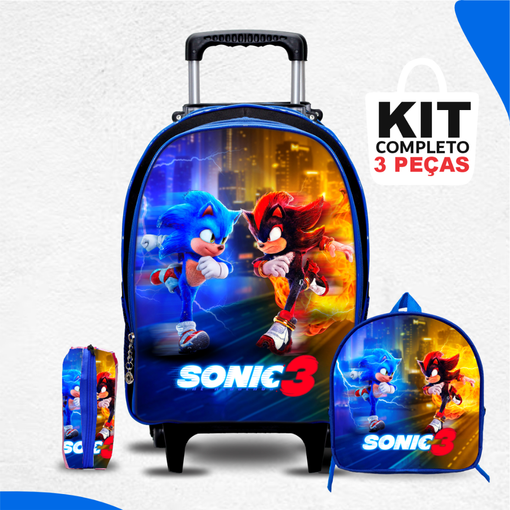 Kit Mochila Escolar Sonic 3 com Lancheira e Estojo - Rodinhas - Menino - Masculino - LANÇAMENTO em Oferta na Shopee