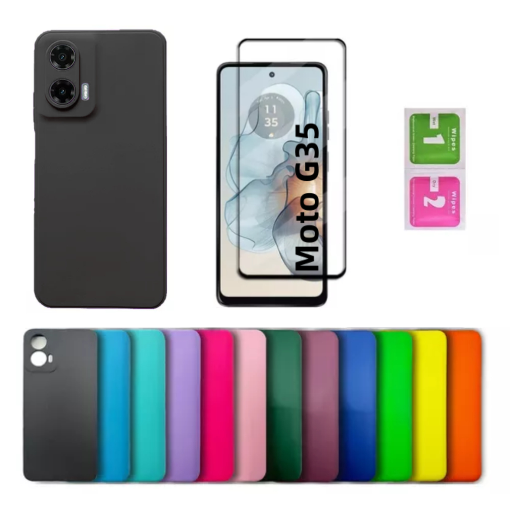 Pelicula Vidro 3D Moto G35 Motorola + Capinha Aveludada Colorida Capa