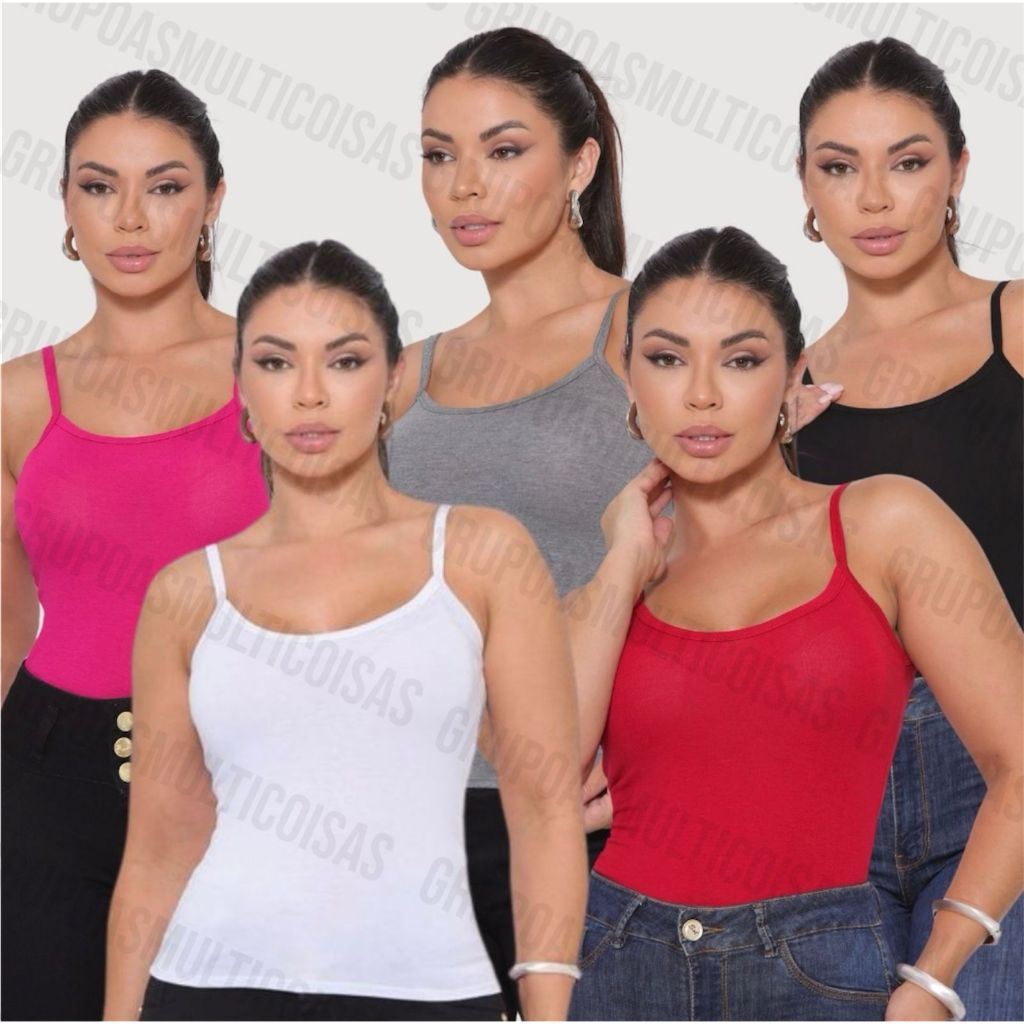 KIT FEMININO 5 REGATA DE ALCINHA BLUSINHA FEMININA PROMOÇÃO ATACADISTAS REVENDEDORES PREMIUM em Oferta na Shopee