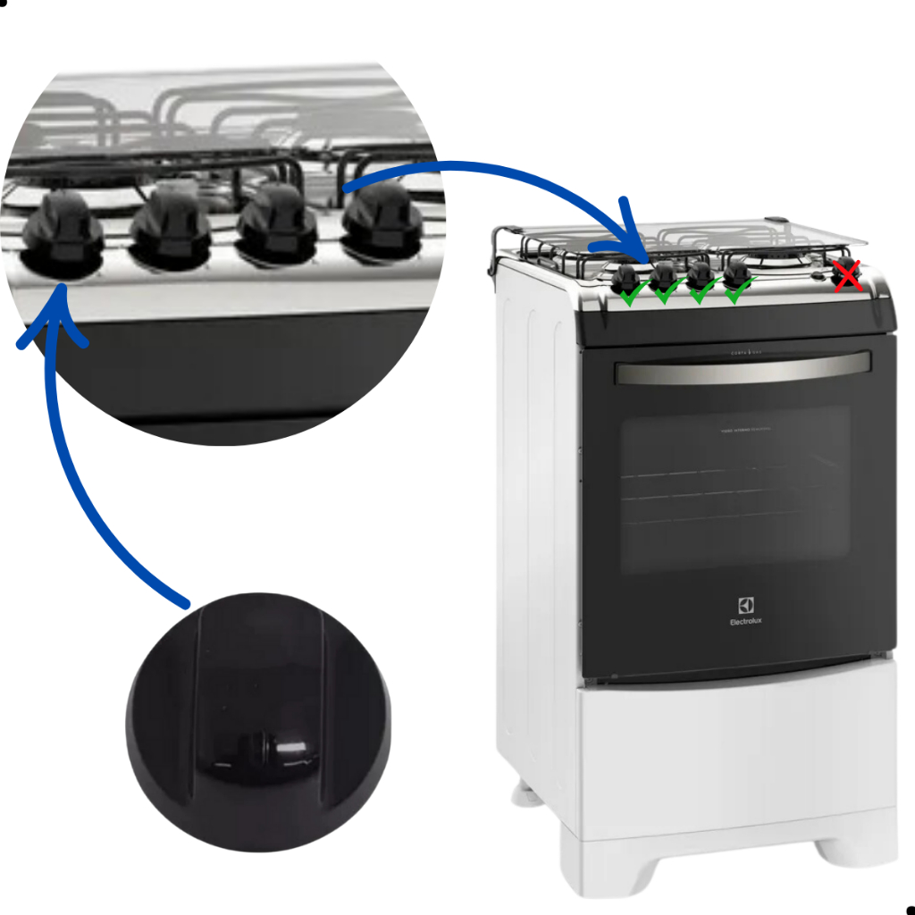 Botão Da Mesa Fogão E Cooktop Electrolux 52lbu 52lpv 76sbc 76lbu 76lsu Ke4gp Ke5gp
