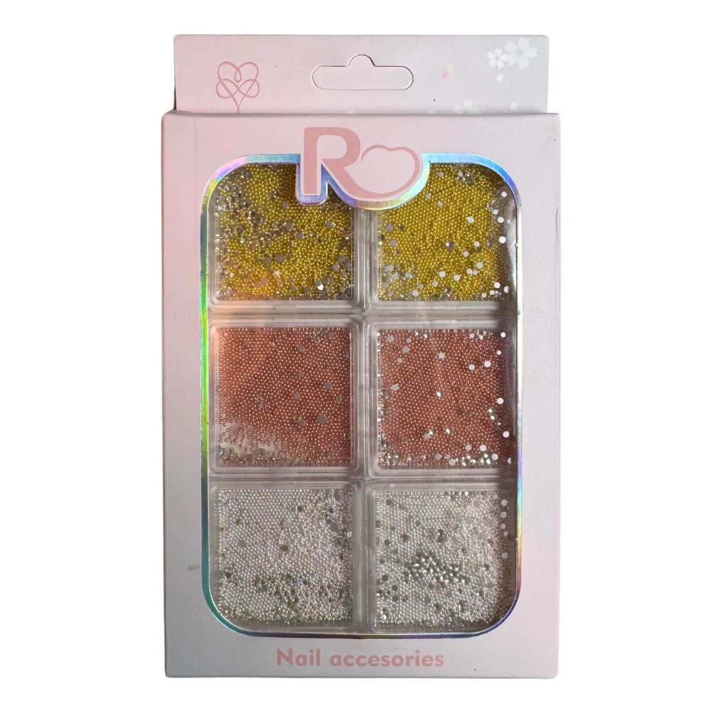Kit Decoração de Unhas Real Love Caviar Metal 3 Cores 1mm Dourado, Prata e Rosê