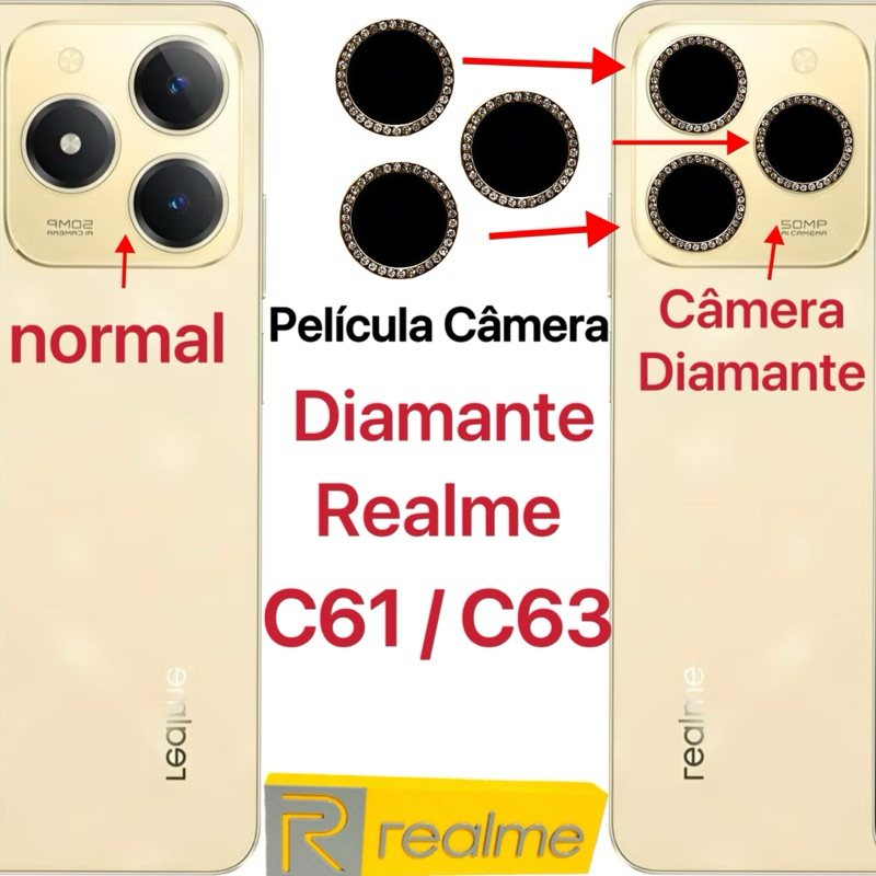 Kit (3pçs) Película Câmera Diamonte Para Realme C61/C63 Anti Risco Protetor da Lente com Strass em Oferta na Shopee