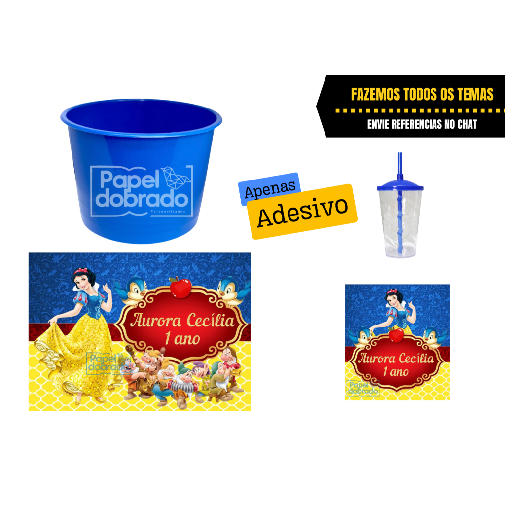 ADESIVO PARA BALDE DE PIPOCA - BRANCA DE NEVE - FAZEMOS QUALQUER TEMA - NÃO ACOMPANHA BALDE