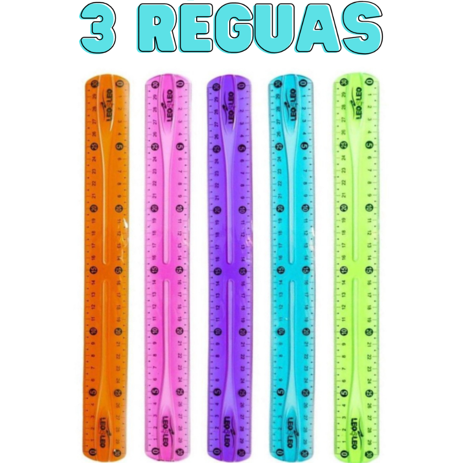 Régua Escolar Resistente Premium Com Vinco 30cm  -3 UNIDADES em Oferta na Shopee