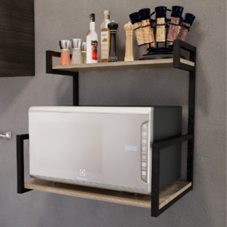 Suporte Microondas E Forno Com Porta Temperos Parede  Preto