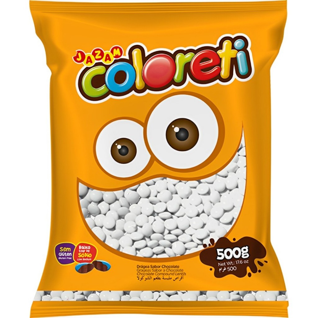 Coloreti Confeito de Chocolate Colorido Branco 500g Jazam