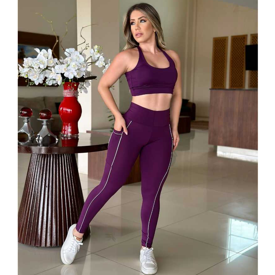 Conjunto Calça Legging e Cropped Fitness Academia feminino
