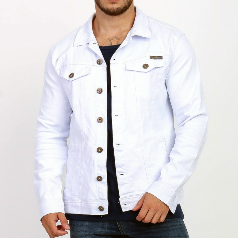 Jaqueta Masculina Sarja Branca Destroyed Jeans Slim Jaqueta Branca Moda Inverno Premium
