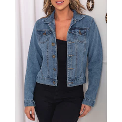 JAQUETA FEMININA JEANS LISA COM BARRA LANÇAMENTO, lavagem aleartoria