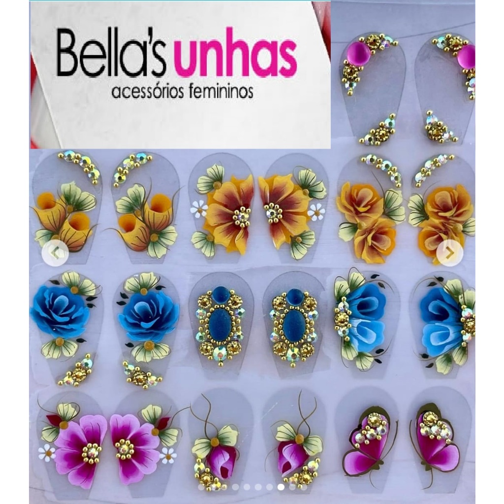 20 adesivos de luxo cartelas adesivos artesanais para unhas jóias strass pedrarias cartelão com 20 em Oferta na Shopee
