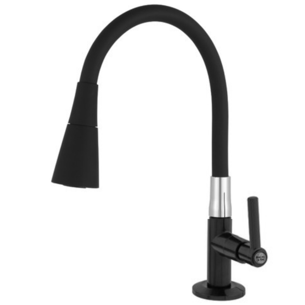 Torneira Cozinha Parede Preta Flexível Duplo Jato Cone 1/4 de Volta