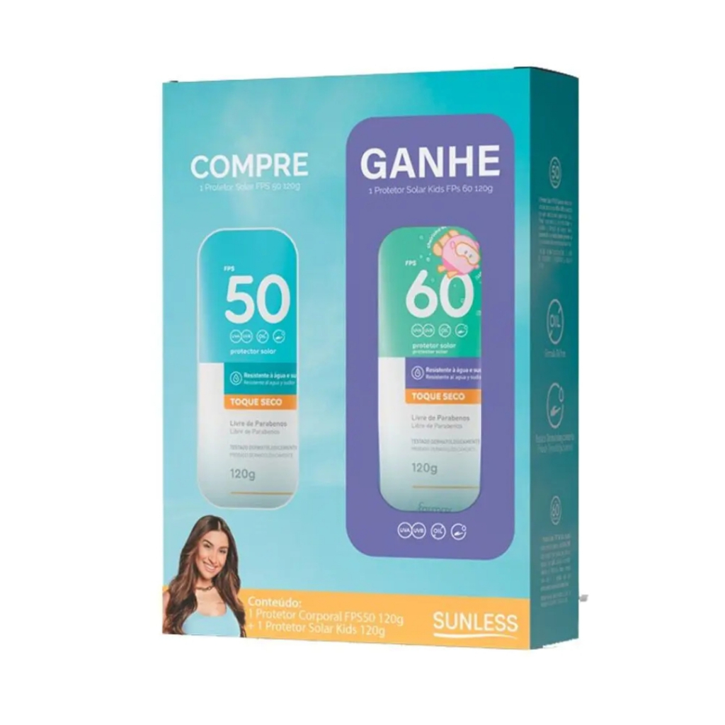 Kit Protetor Solar Sunless Fps50 120g + Protetor Solar Kids FPS60 120g