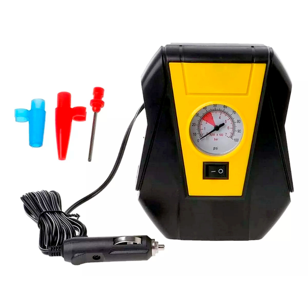 Compressor Portátil 12V, 250 PSI, Manômetro e Adaptadores - Home & Living
