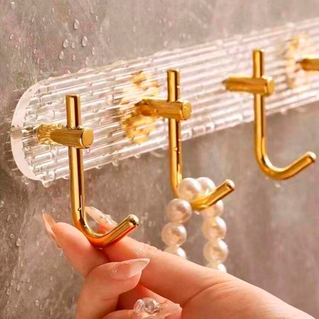 Suporte com Gancho para Banheiro Dourado, Fixação por Ventosa - Home & Living
