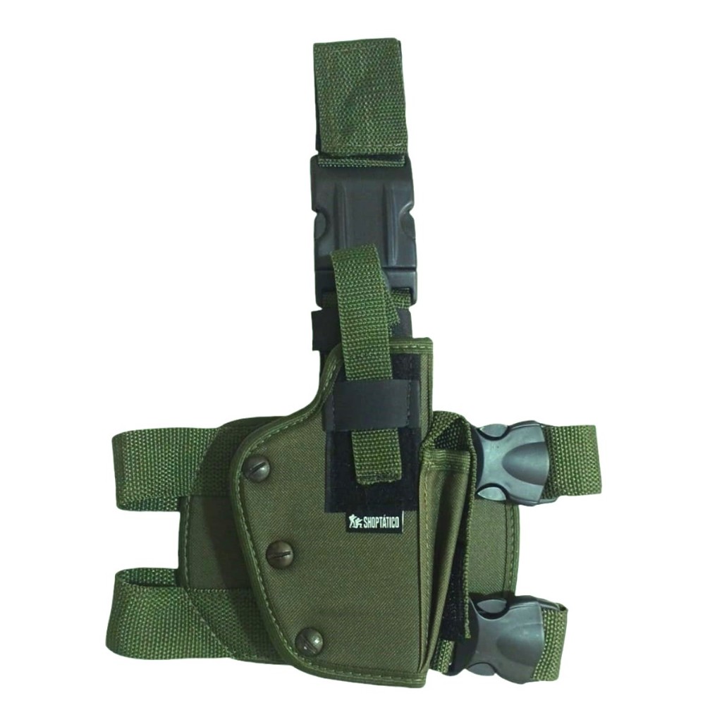 Coldre Robocop de perna Tático Pistola Revólver 38 357 Verde Destro