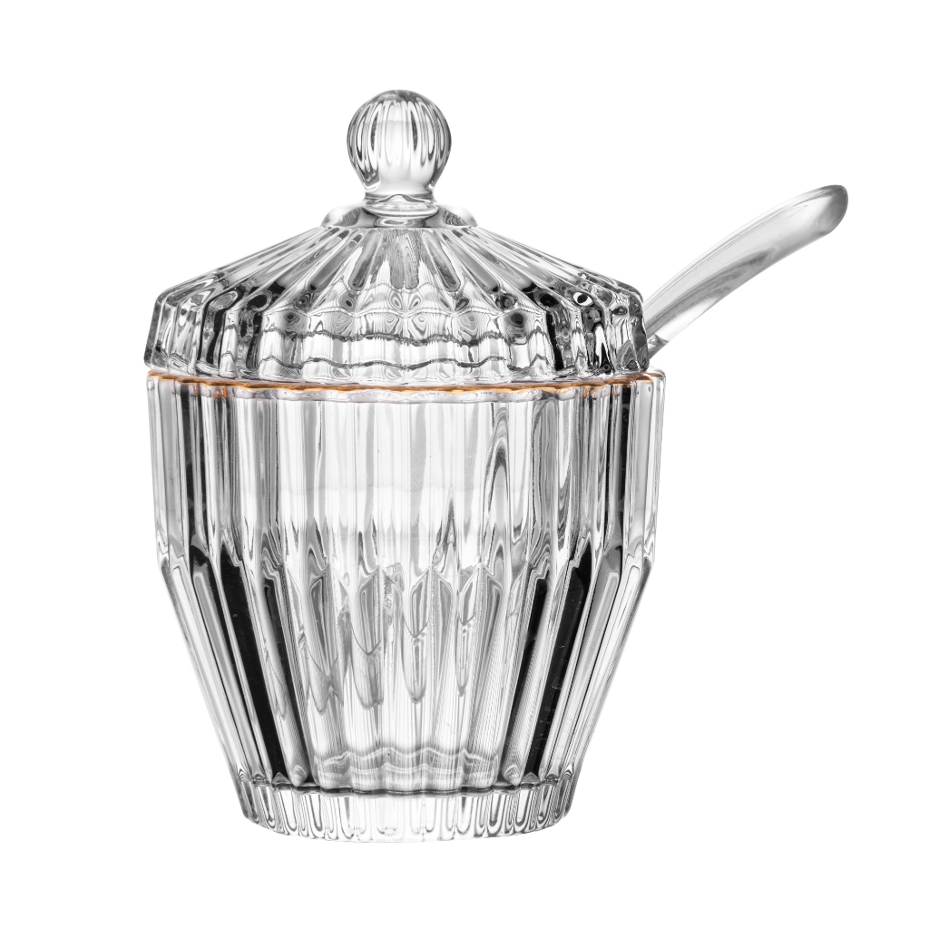 Detalhes do Açucareiro de Cristal com Fio de Ouro Imperatriz 8cm x 8cm x 11cm - Wolff