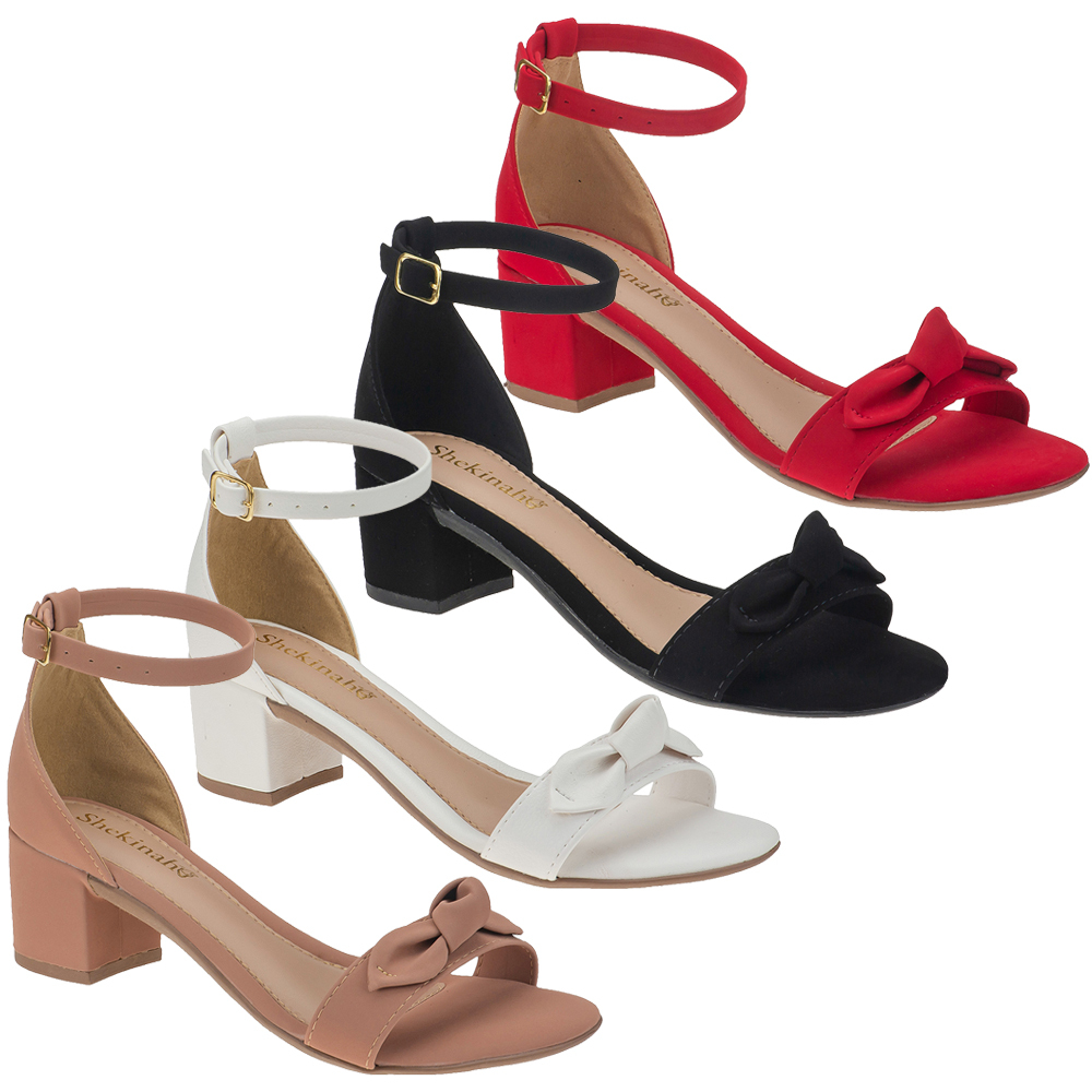 Kit 04 Pares Sandália Salto Festa Saltinho Shekinah Lacinho Promoção Tendência Moda Festa em Oferta na Shopee