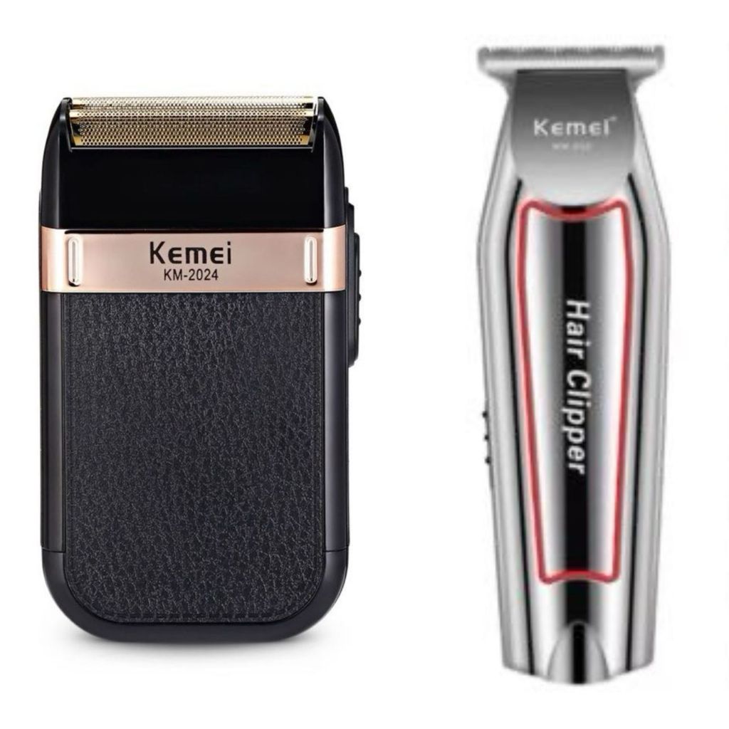 Kit 2 Máquina de acabamento profissional  Kemei KM-032 e Barbeador  barbear Elétrico Kemei...
