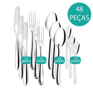 Jogo de Talheres 18/24/36/48 Peças Aço Inox Facas, Garfos de Mesa, Colheres, Colheres de Sobremesa em Oferta na Shopee