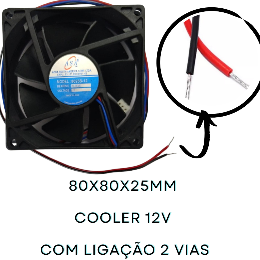 Cooler MicroVentilador fan ventoinha 80x80x25mm Asafan 80mm 12v maquina informática equipamento industrial