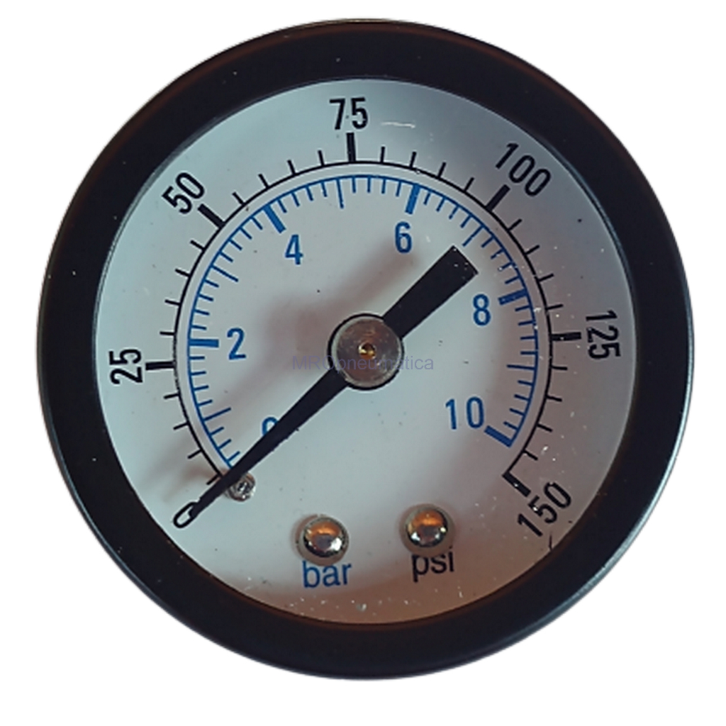 1 PEÇA - Manômetro Horizontal Compressor  ROSCA 1/4"=12,5mm - VISOR  50mm - 0-150 Psi / 0-10 Bar