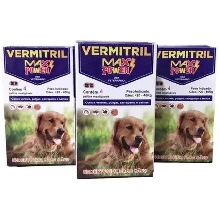 Vermitril Max Power - Anti Pulga E Vermes Super Poderoso 12 Comprimidos 20 A 40kg